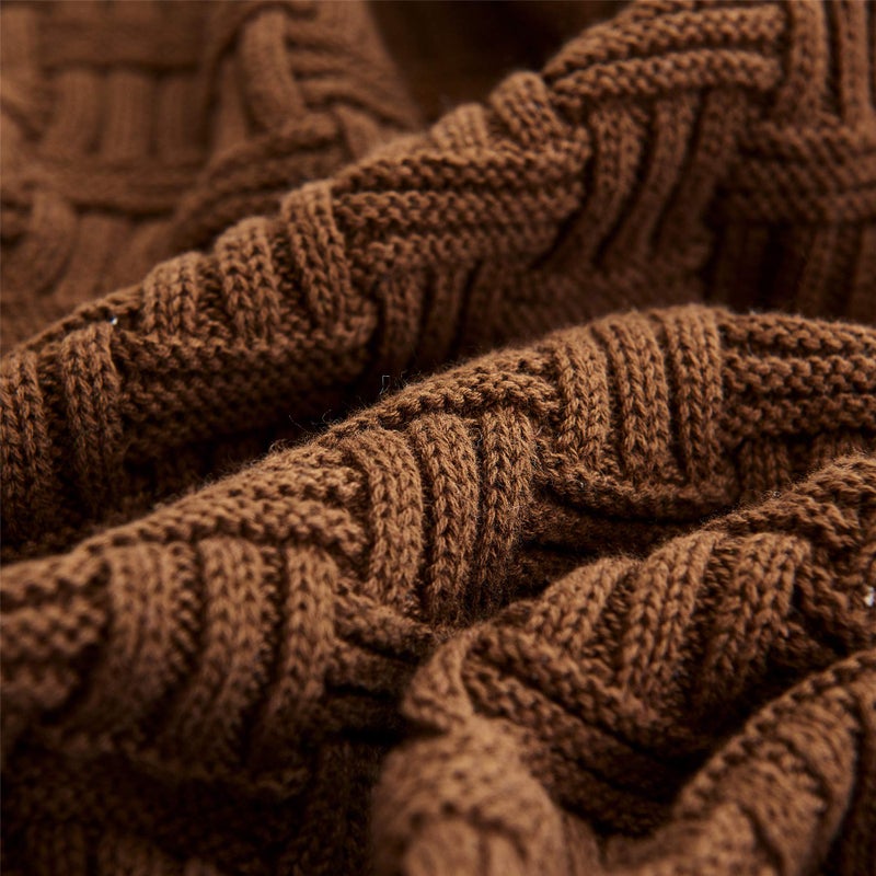 Longhui bedding Dark Brown Cotton Knit Throw Blanket for Couch Sofa Bed - Home Decorative Soft Cozy Sweater Woven Fall Cable Knitted Blankets - 2.2 pounds 50 x 60 Inch - Image 5